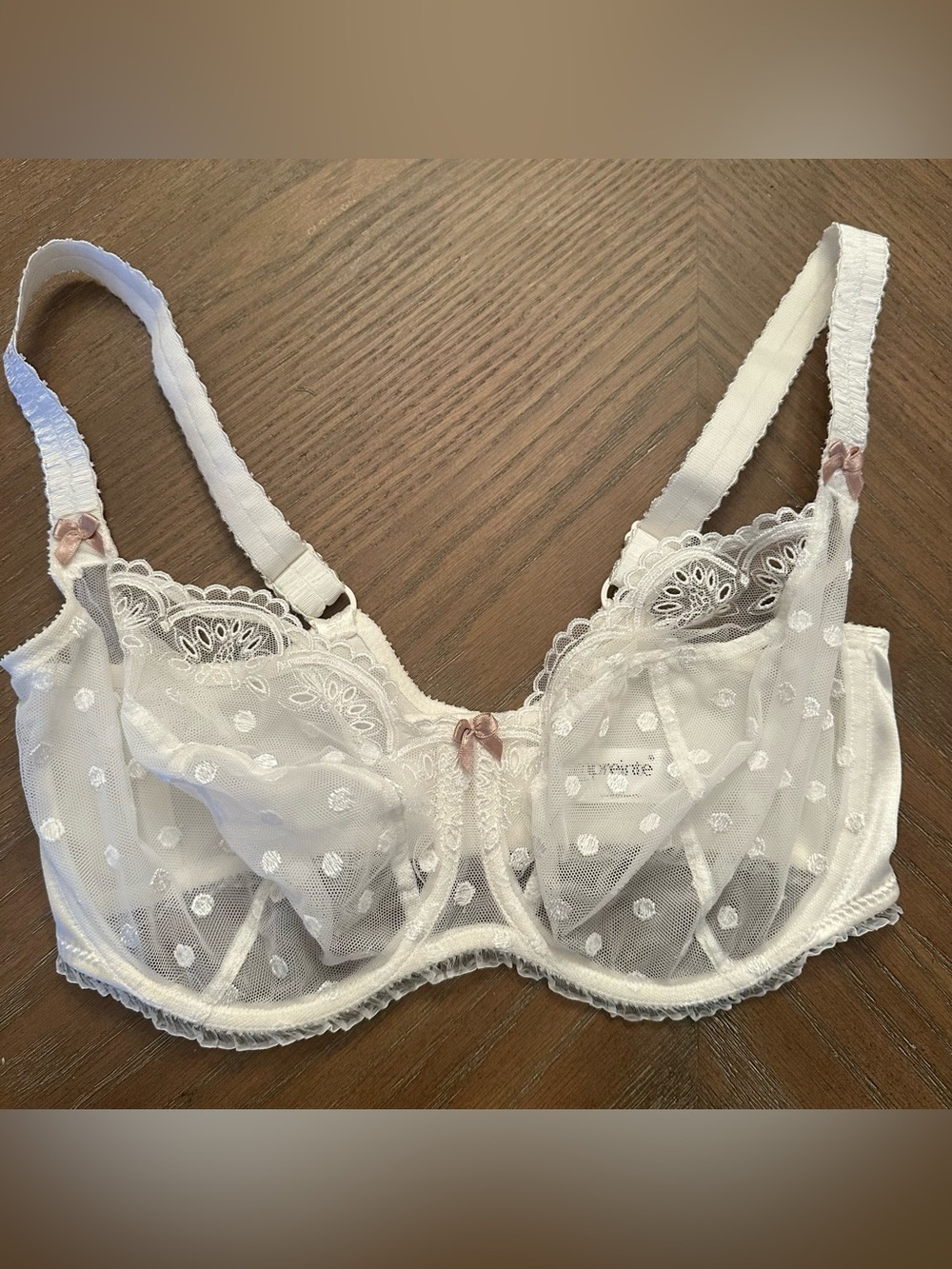 Empreinte Sheer Swiss Dot Bra Underwire Mesh Embroidered White Size 32F US/UK